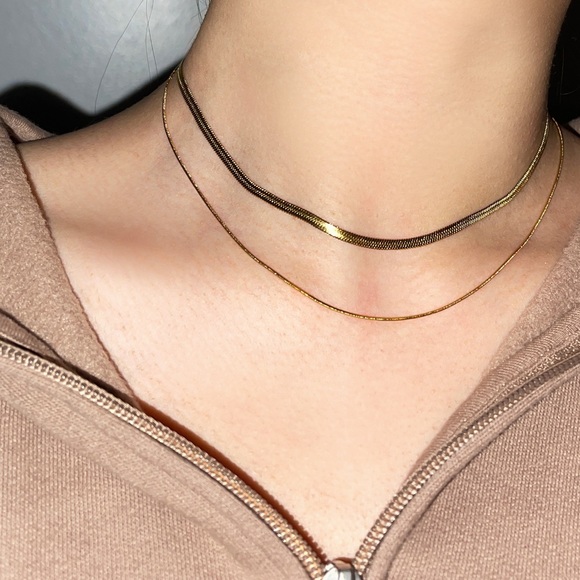 💕18K Gold Plated Double stacked Snake Chain Necklace - Picture 7 of 12